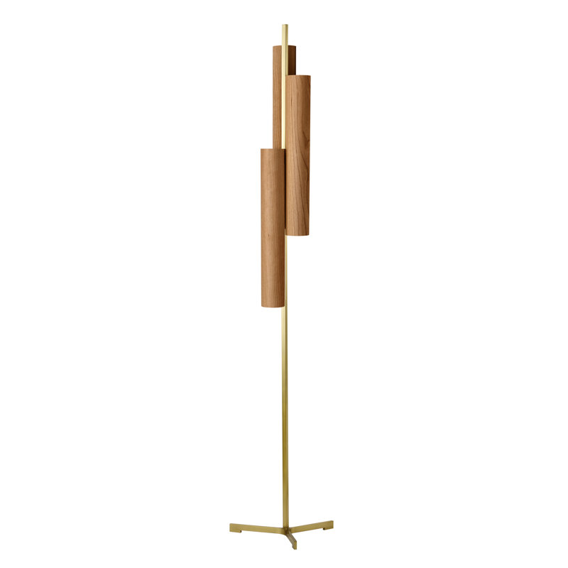 Black Note LED Floor Lamp, Natural Cherry, Gold