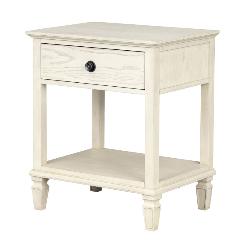 Table de chevet, table de chevet avec 1 tiroir et tablette de rangement ouverte, Crème, crème