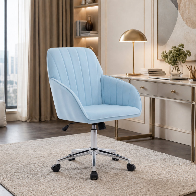 Chaise de bureau moderne et ajustable avec coussin moelleux, pieds en métal, Bleu pastel