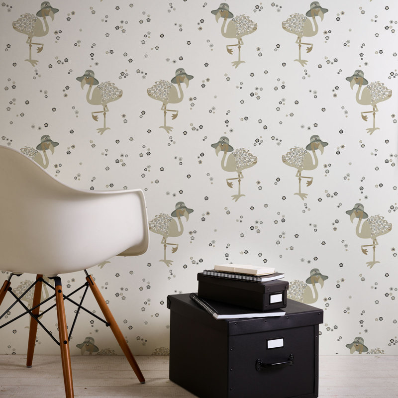 non-woven wallpaper | pattern wallpaper, bird wallpaper | beige / cream, pink / pink 10.05 X 0.53 M, Cream/Grey/White