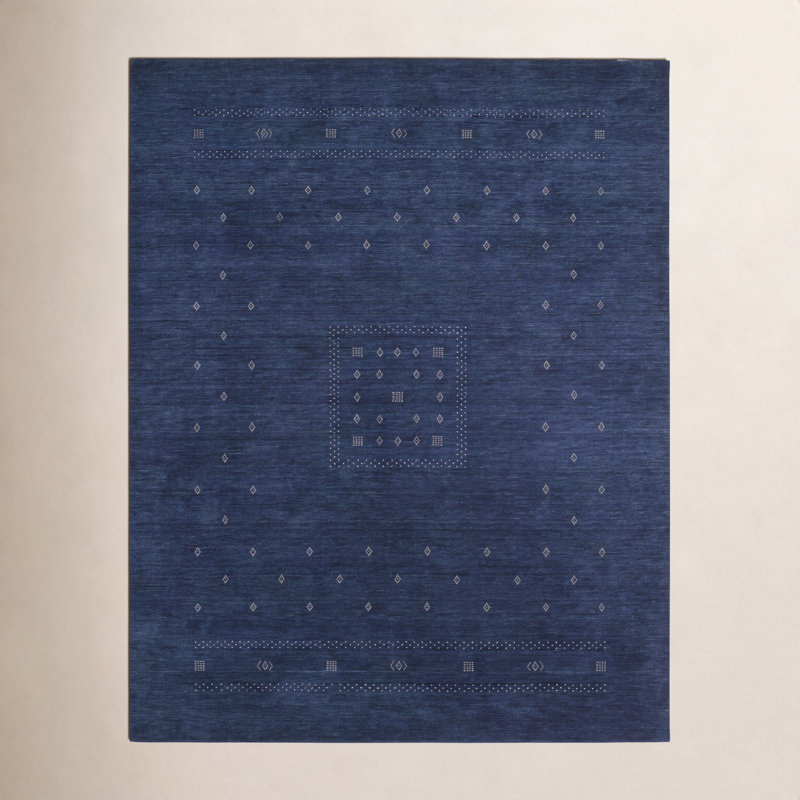 Simi Hand Knotted Cotton/Wool Southwestern Area Rug, Dark Navy, Rectangle 5' x 8'