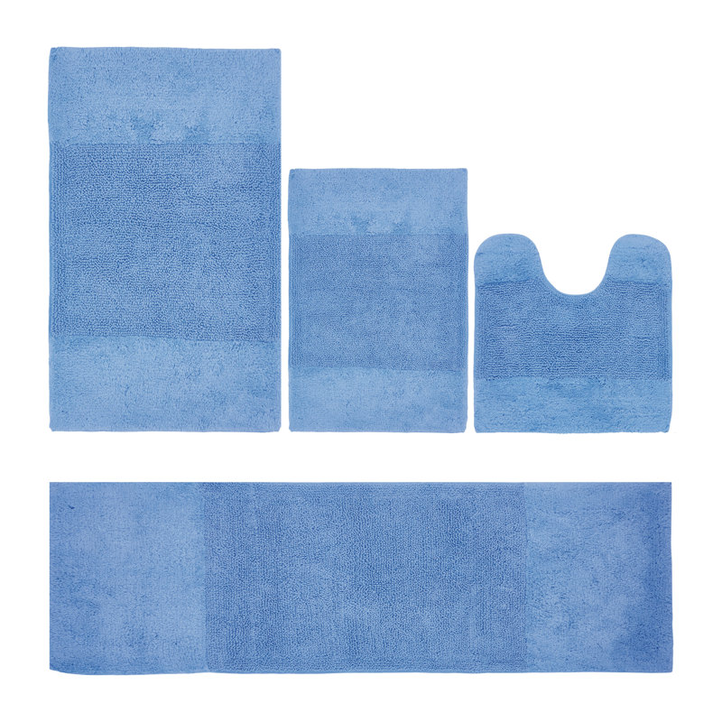 Granada Premium 100% Cotton 2155 GSM 4-Piece Bath Rug Set, OEKO-TEX® Certified, Non-Slip Spray Latex Backing, Plush Tufted, Super Absorbent, Machine Washable Bathroom Rugs for Bathroom, Shower, Tub & Vanity, Dark Blue