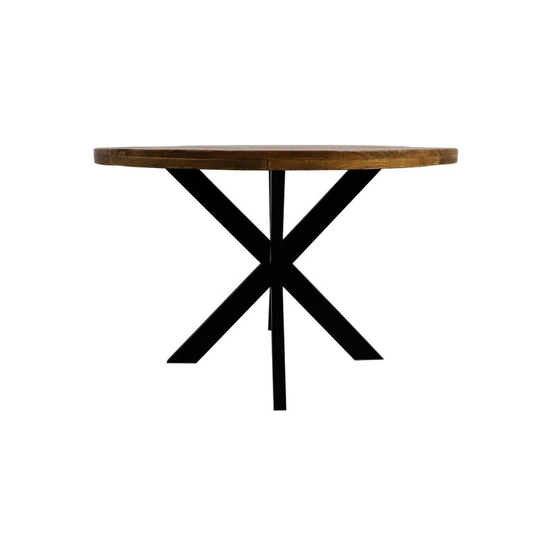 Angilina Round Solid Wood Top Metal Base Dining Table, 76cm H x 130cm L x 130cm W, Brown Wood/Black