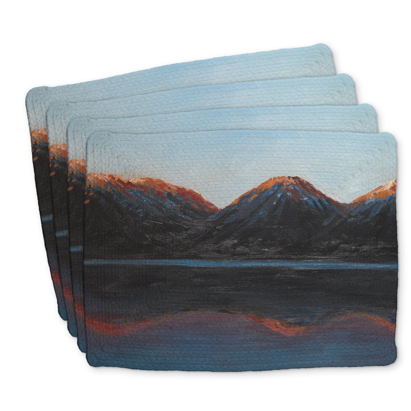 Ensemble de 4 napperons en polyester tressé - montagnes et lac calme