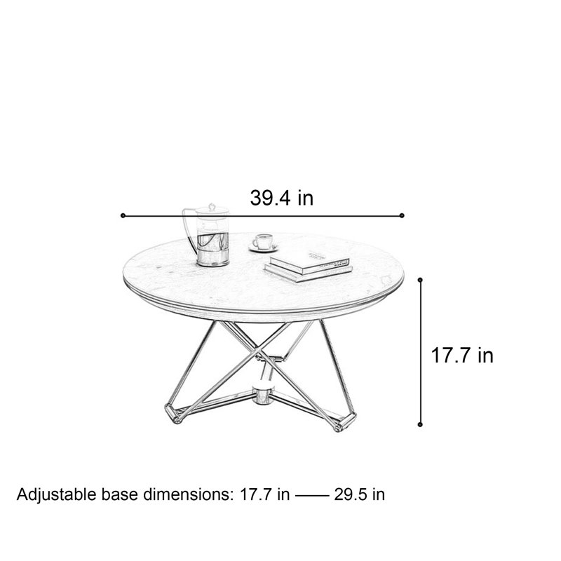 Table basse moderne réglable en granit, 17.7" H x 39.4" W x 39.4" D