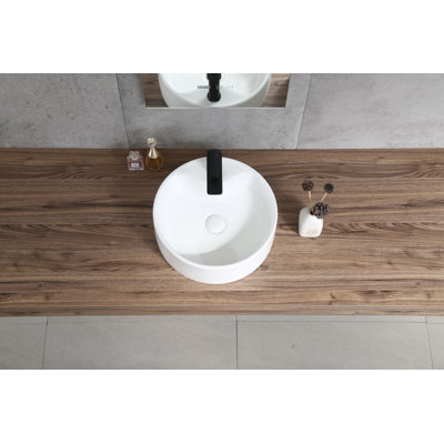 15.75“ Dia White Finish Round Countertop Ceramic Wash Basin,  CUPC Certified