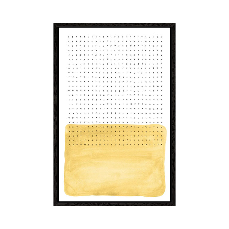 Abstract Mustard And Points by Whales Way - Painting on Canvas, 101.6cm H x 66.04cm W x 3.81cm D, Black Framed