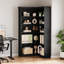 L-Shaped 5-Tier Corner Bookshelf – Tall Wooden Office Bookcase – Large Storage & Display Shelf – Space-Saving Rustic Black with Full Back Panel – Easy Assembly – Full back panel black