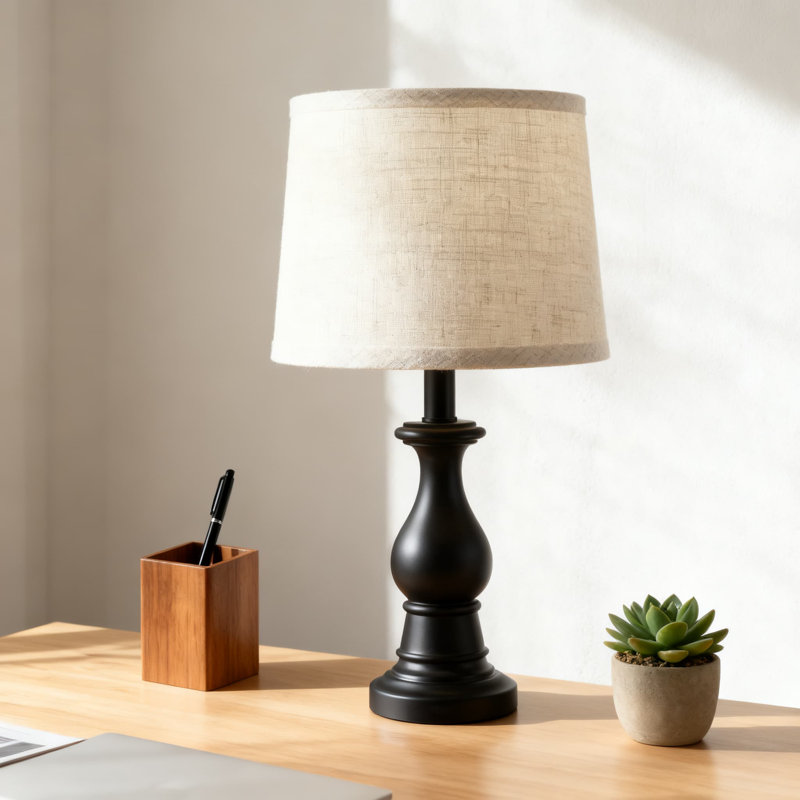 Farmhouse Table Lamp Set Of 2 With Oatmeal Linen Shades, 18.5 Inch Vintage Nightstand Lamps For Living Room And Bedroom, Includes 2 LED Bulbs