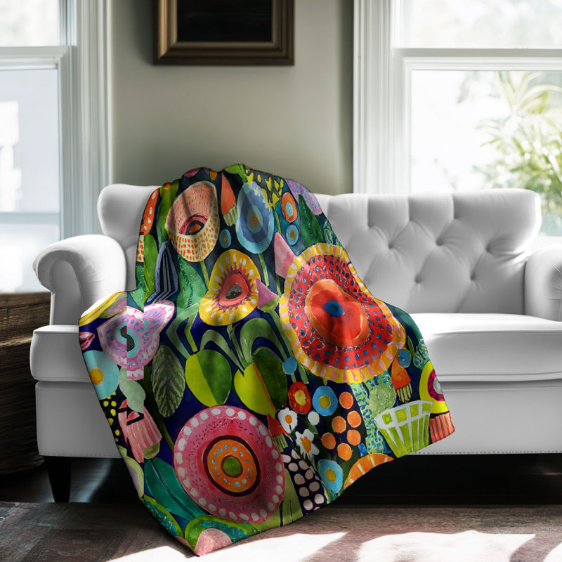 Vibrant Floral Vortex Throw Blanket, 50" W x 60" L
