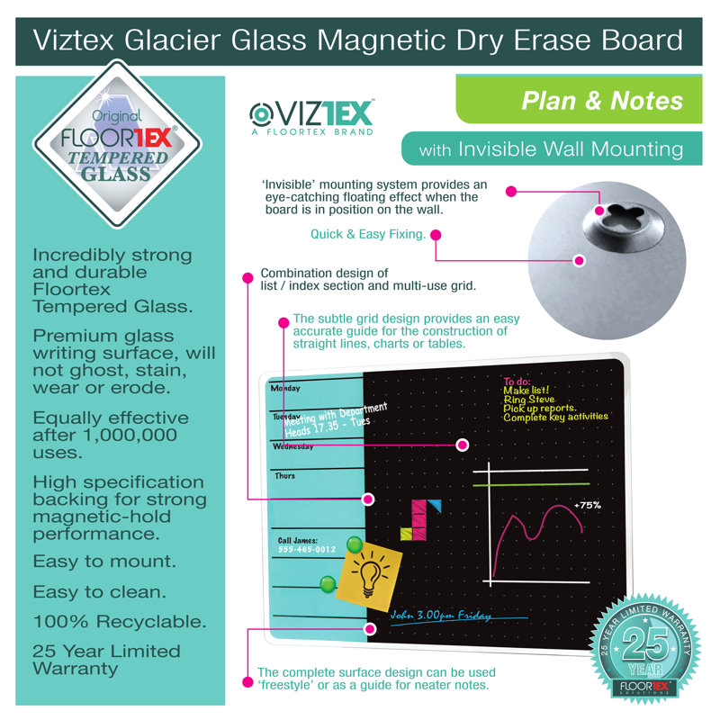 Tableau effaçable Floortex Viztex Glacier Plan & Grid, Blanc polaire, 17 po x 23 po