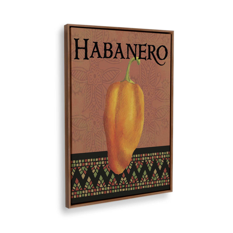 Habanero Heat avec bordure à motif Terra, H 12,75 po x l 8,75 po, Impression dans un cadre flottant sans passe-parto, Noyer