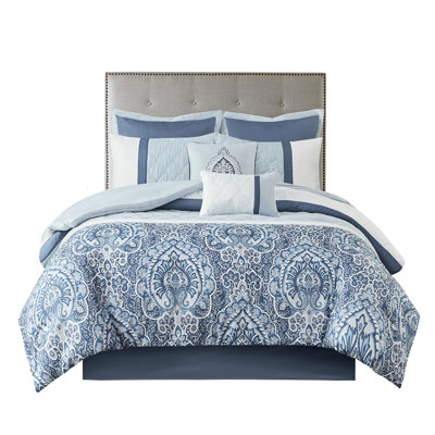 Édredon 8 pièces pour très grand lit, motif à motif bleu, 2 coussins décoratifs, 1 taie décorative européenne, lavable, imprimé partiel, rembourrage, taies décoratives,