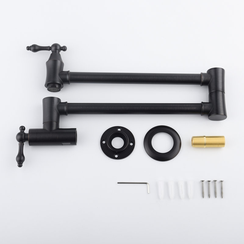 Wall Mount Pot Filler Faucet Matte Black, Foldable For Space Saving, 360 Rotatable, High-Durability Brass, Corrosion Finish, Double Handles Mounted Folding Design, Rotation, Brass Build, Treatment,