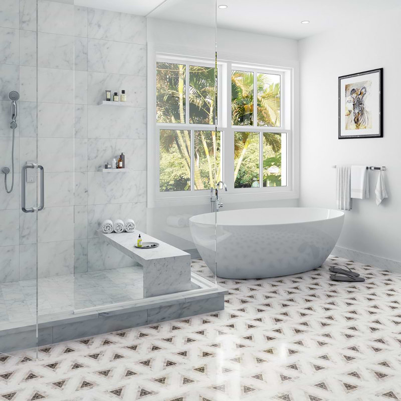 Ako 5" Triangle Marble Micro Mosaic Tile, Saint Laurent Brown