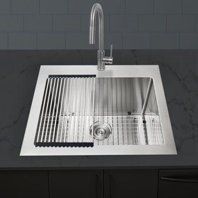 KBFmore Laundry Utility 18 Gauge 25 Inch Undermount/Topmount Kitchen Sink with 4 PCs Accessories