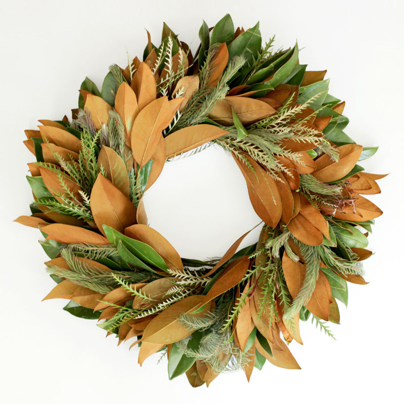 Handcrafted Live Magnolia Green and Copper 20'' Wreath