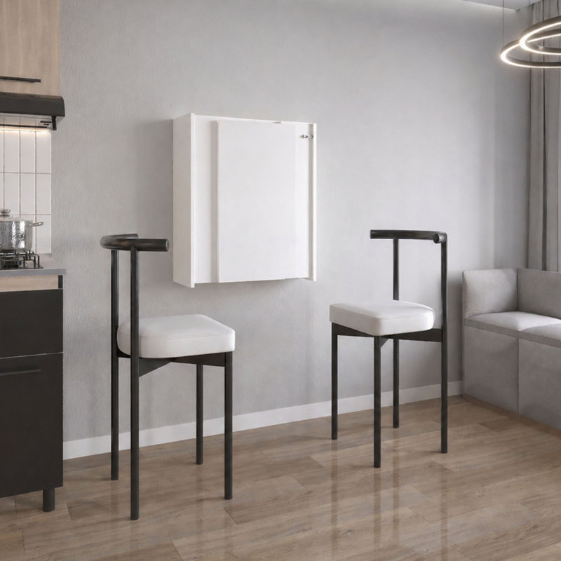 Dalton Wall-Mounted Fold-Down Table with 7 Storage Shelves — Space‑Saving Floating Desk & Breakfast Bar, White