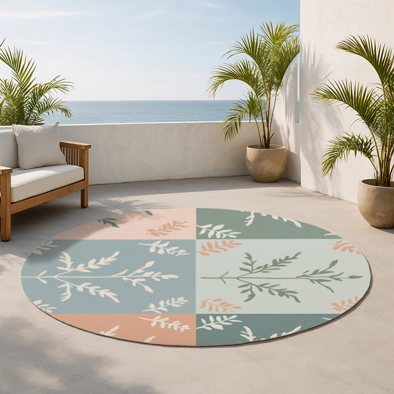 Tapis intérieur et extérieur Blush Petals, Rond 5 pi