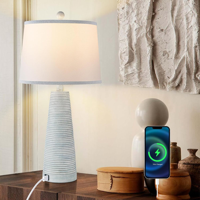 Ensemble de 2 lampes de chevet avec table de chevet, lampe de table de ferme rustique rétro, 3 lumières à intensité variable, port USB (avec or, haut 27 pouces)