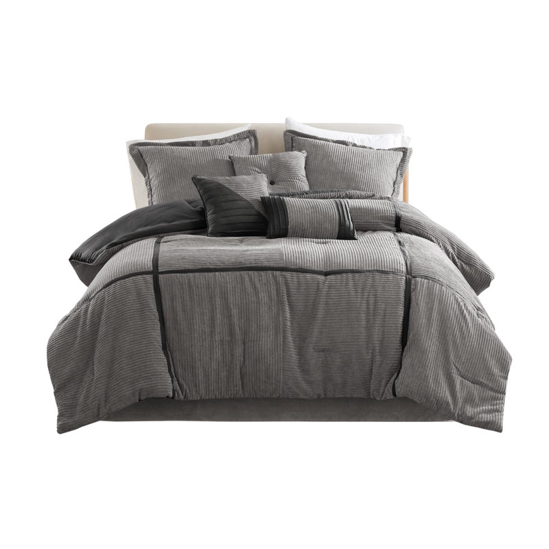 Couvre-lit gris en velours côtelé gris - Élégant tissu 7 couvertures, aspect élégant, Gris