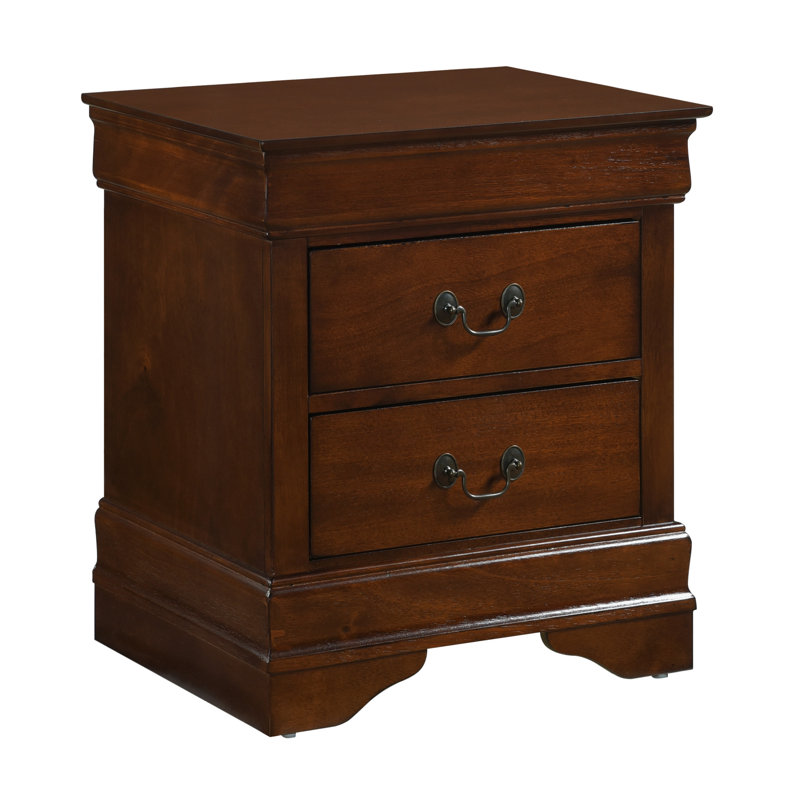 Table de chevet pour meubles de chambre à coucher - cerisier brun, 2 tiroirs, fini cerisier traditionnel classique, tiroirs