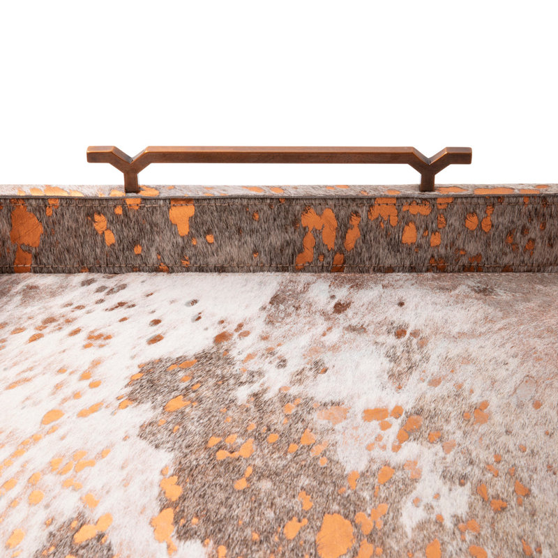 Metallic Copper Cow Hide Tray - Small,  2.5" H x 23.5" W x 15.75" D