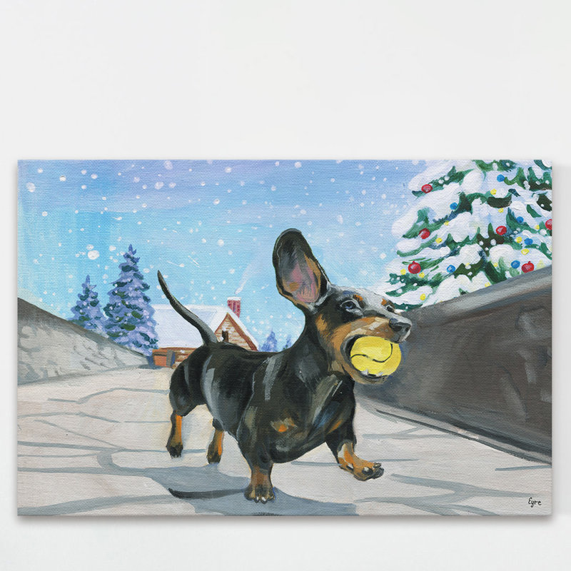 « sportsy teckel », reproduction de peinture à l’huile sur toile tendue, 40" H x 60" L x 1,5" D