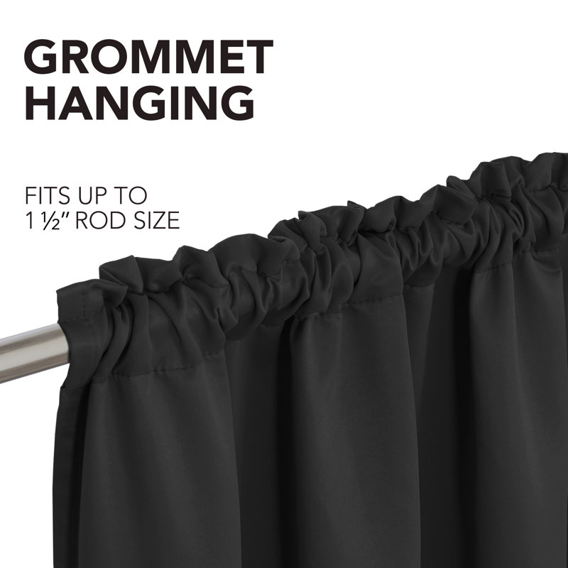 Deconovo 100 Percent Blackout with Liner Rod Pocket Curtain Panel Pair, 52" W x 84" L, Black
