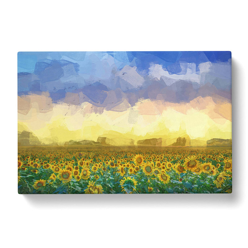 Flock Of Birds Above Sunflowers In Abstract - Wrapped Canvas Print, 60cm H x 91cm W x 3cm D