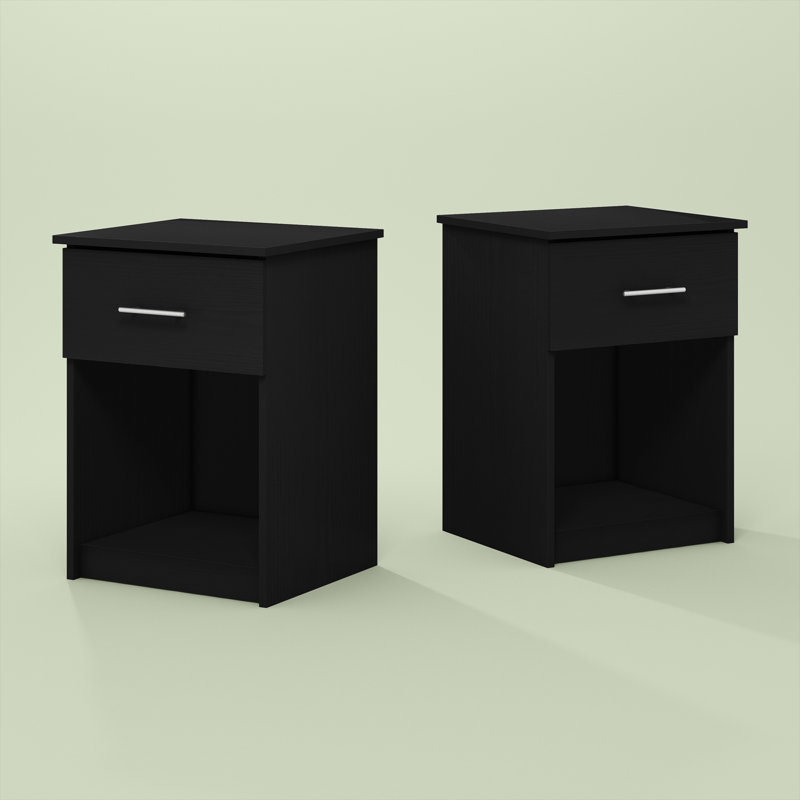 Anarie Floor Shelf Side Table Set, Black