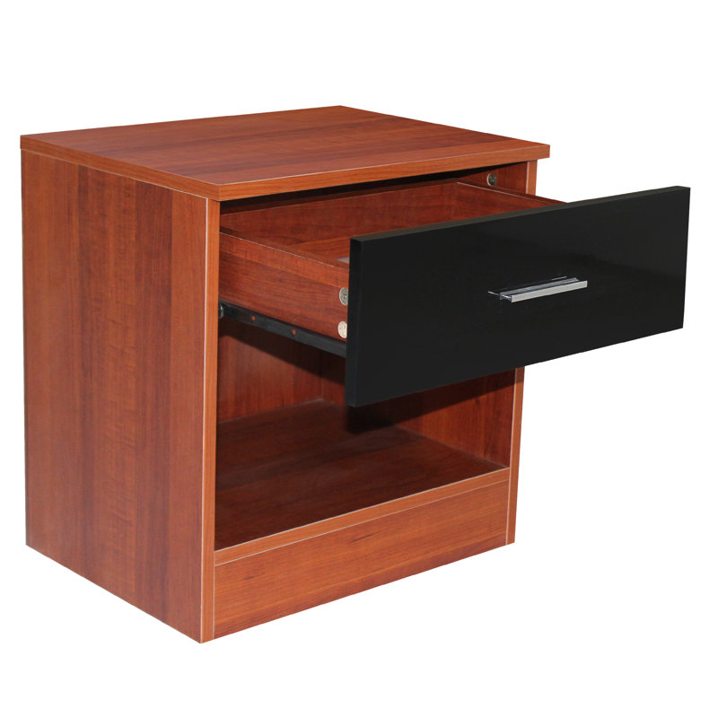 45 cm W Bedside Table, Walnut/Black