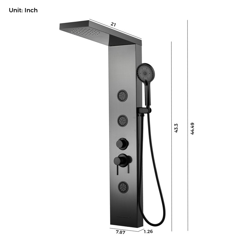 Panneau de douche Forious® Ultra 43,31 po avec pomme de douche réglable, Noir