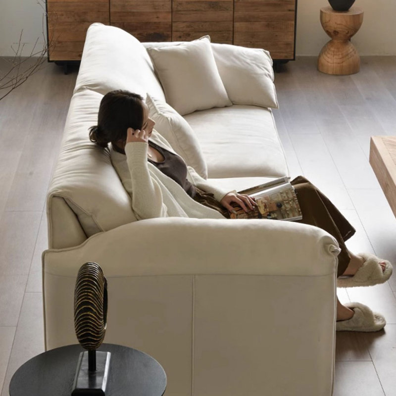 Canapé modulaire en velours, H 31,5 po x l 110,24 po x P 41,34 po, Beige