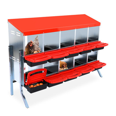 Boîte de nidification pour poulets, boîtes de nidification pour poulets à 10 compartiments, boîtes de nidification pour poules avec pattes en métal, boîte de nidification pour poules pondeuses avec couvercle pour protéger les œufs, rouge