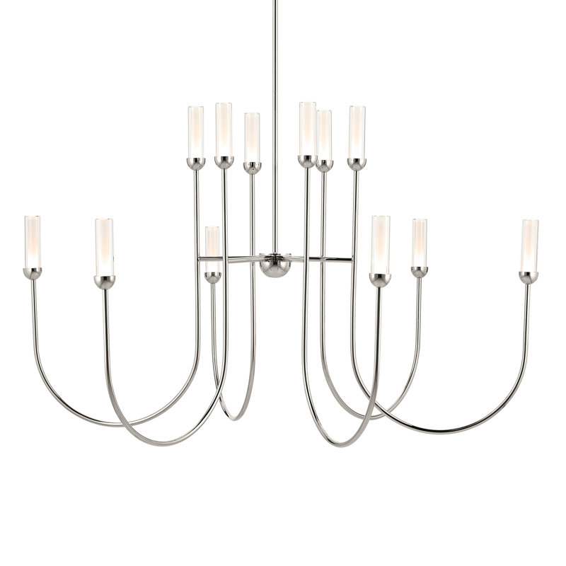  LED 2-Tier Traditional Chandelier with Layered Glass, Polished Nickel, 32.25" H x 50" W x 50" D, 12
