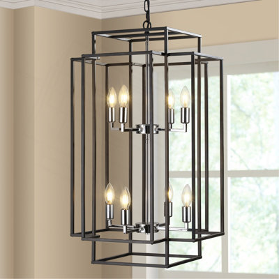 18" Modern 8-Light Geometric Pendant Chandelier, Industrial Metal Frame, Adjustable Hanging Light For Living Room, Dining Room