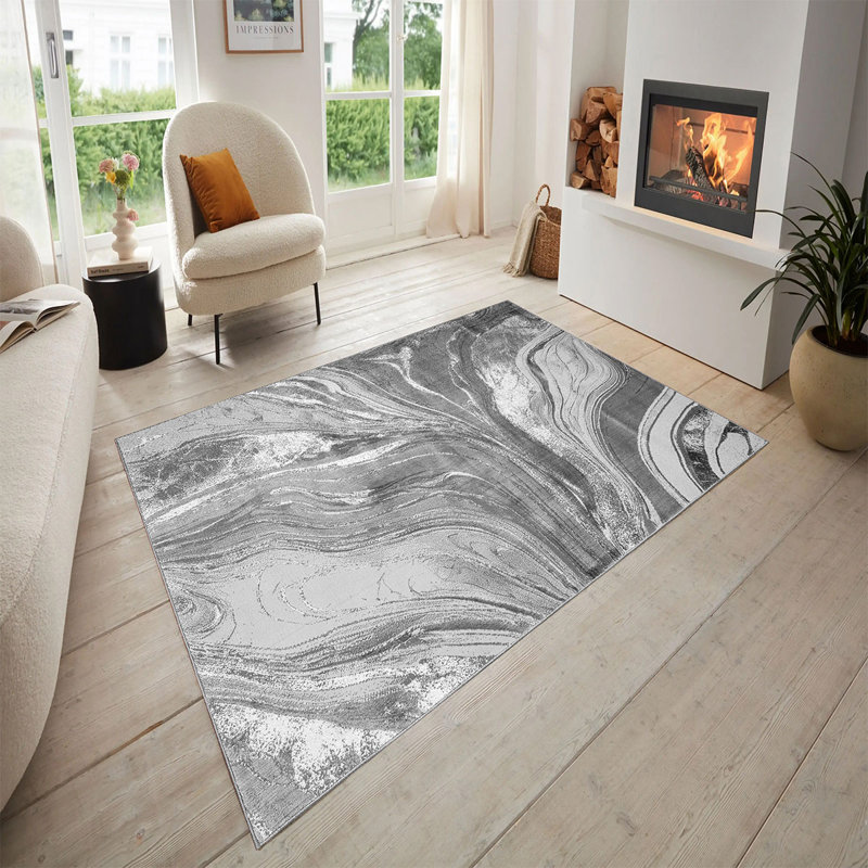 Modern Abstract Marble Area Rug – 100% Polyester Living Room Carpet, Antistatic, Soil & Water Repellent, Colourfast Indoor Rug