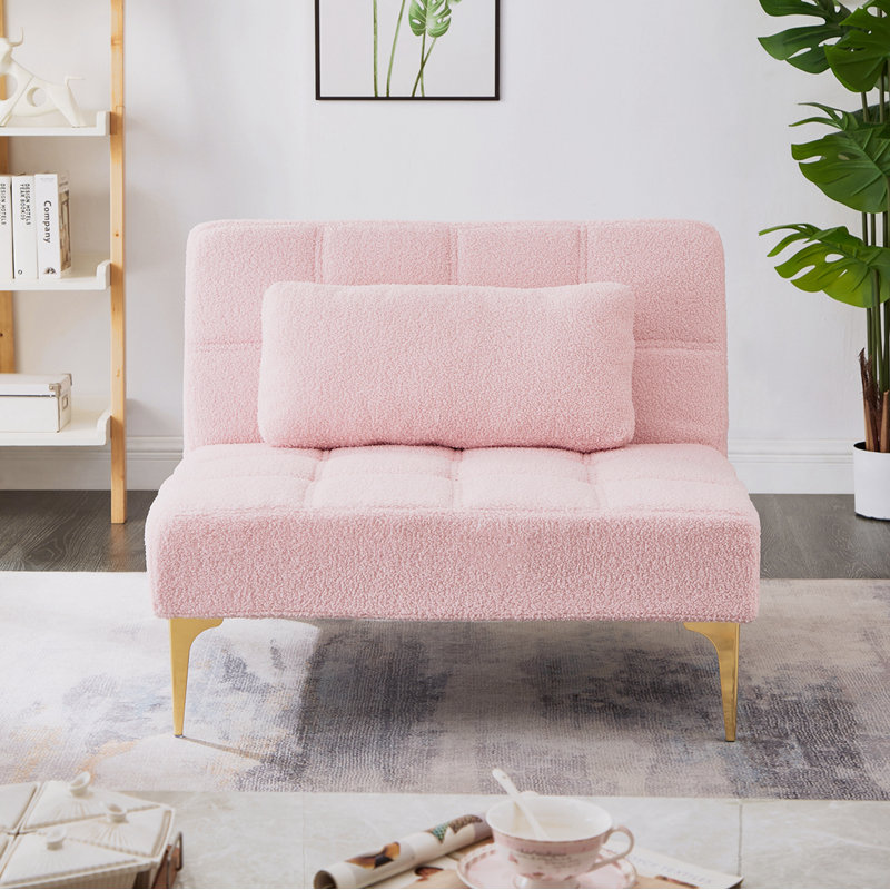 Yanelys 35.5'' Wide Teddy fabric Tufted Side Chair, 1, Pink Fabric