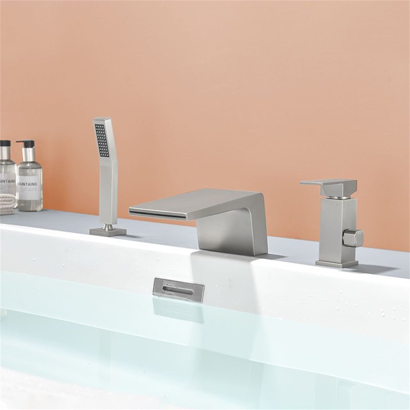 1 Handle Deck Waterfall Faucet with Diverter, Brushed Nickel