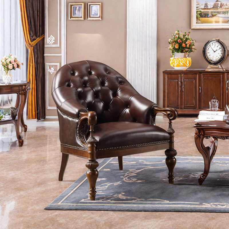 Tahtianna Leather Armchair, Brown Genuine Leather
