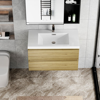 Meuble-lavabo flottant 36 po avec lavabo, meuble-lavabo mural moderne 36 po avec lavabo en résine et tiroirs à fermeture en douceur