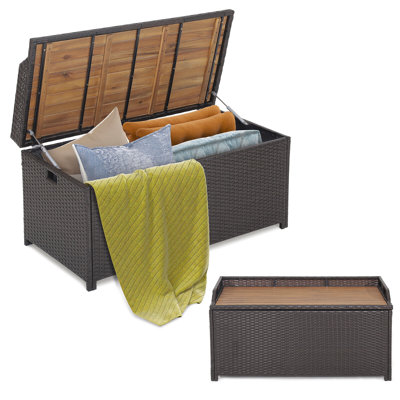 Gymax 45 Gallons Gallon Water Resistant Wicker Storage Bench in Mix Brown by Gymax