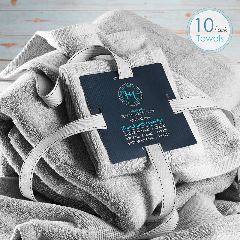 Danni-Lee Ultra Soft and Absorbent 10 Piece 100% Cotton Towel Set., Gray