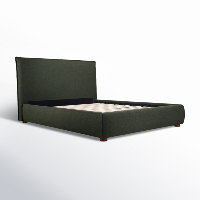 Timothy Upholstered Low Profile Platform Bed, King, Dark Green Basketweave, 54