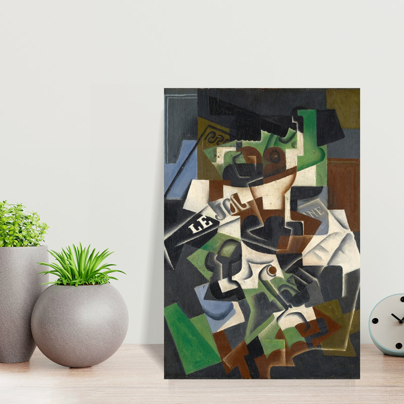 Coupe de fruits, pipe et journal, estampe d'art mural contemporain abstrait de 1917, 18" H x 12" W