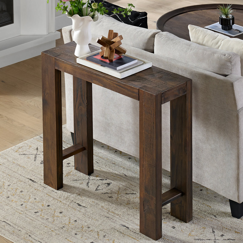 Solid Wood 36" Small Console Table, Brown, 8.07" H x 39.57" W x 15.55" D, Brown