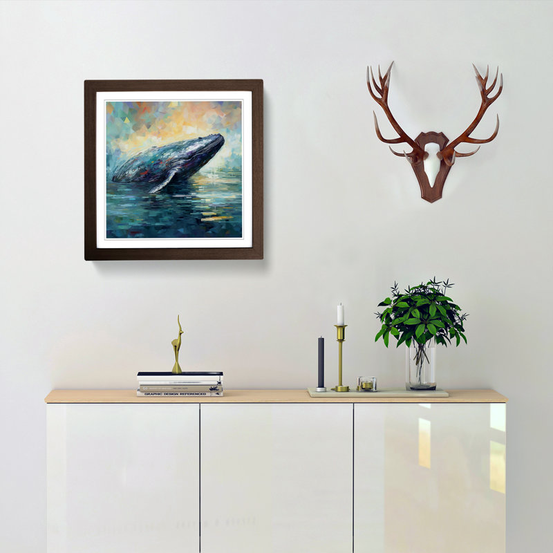 Whale Impressionism - Single Picture Frame Print on Wood, Walnut