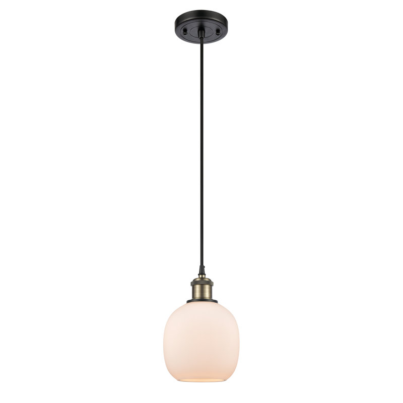 Carlucci 1 - Light Single Pendant, Black Antique Brass, Matte White