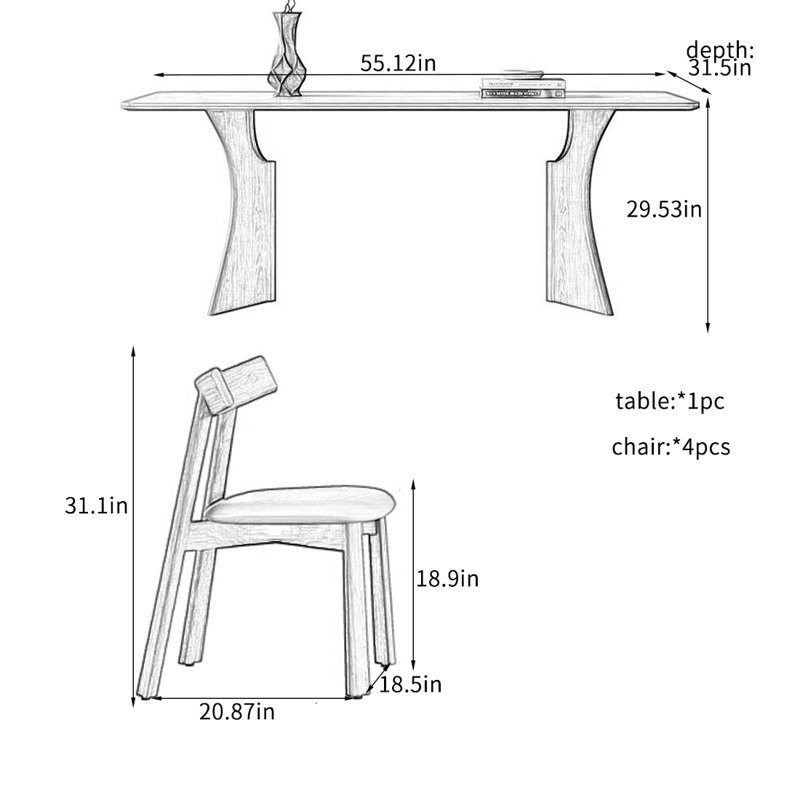 Stable Matte Slate Dining Table Sets., 29.53"H x 55.12"L x 31.5"W